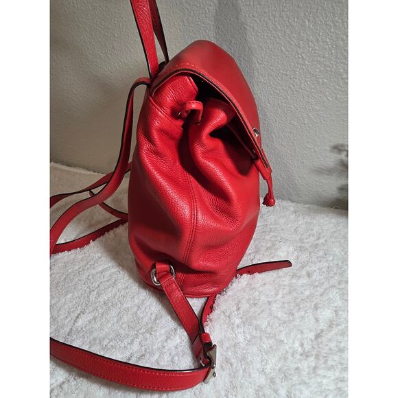 COACH F24385 Red Pebbled Leather Drawstring Park Turnlock Backpack - Picture 4 of 13
